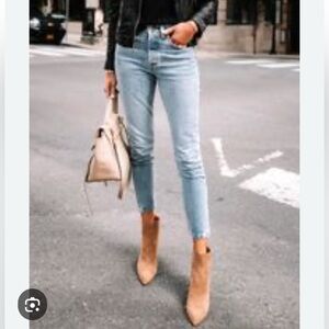 New Marc Fisher Mariel Suede Leather Pointy Toe Block Heel Boots